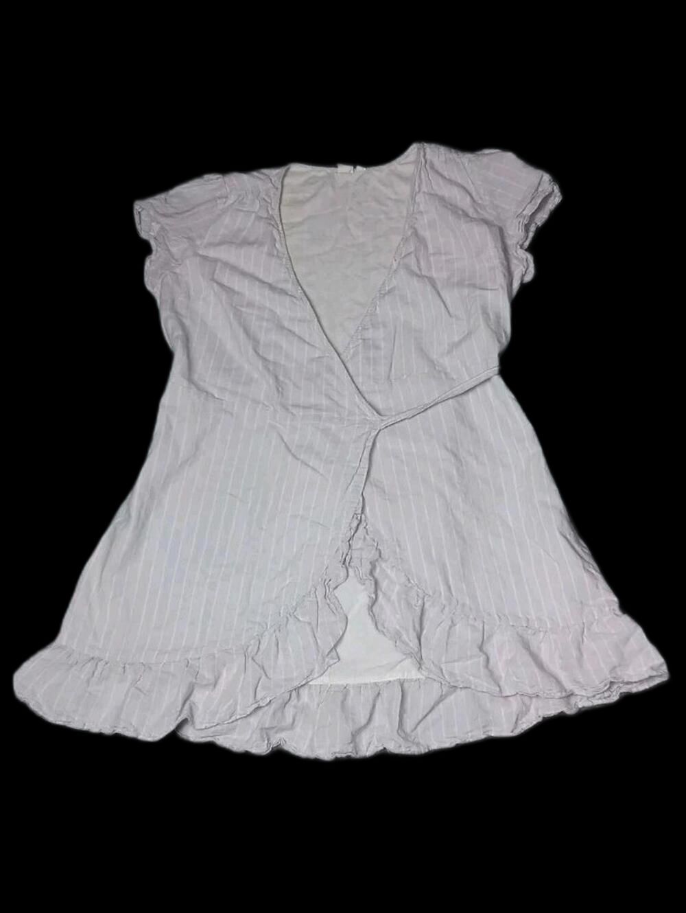 Gap Linen Blend Ruffled Wrap Dress Womens Siz XL Light Purple Stripes